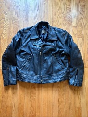 Vintage San Diego Leather Jacket Factory Black Leather Motorcycle Jacket Size 48